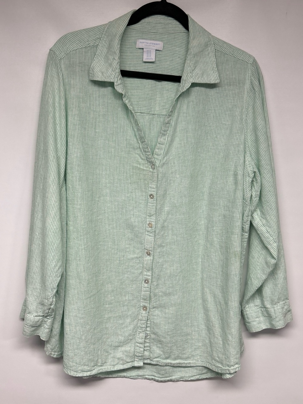 Martha Stewart Mint Green Striped Button-Down Shirt